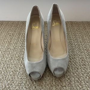 Christian Louboutin Peep Toe Platform Heels Grey Suede Size 36/US 5.5